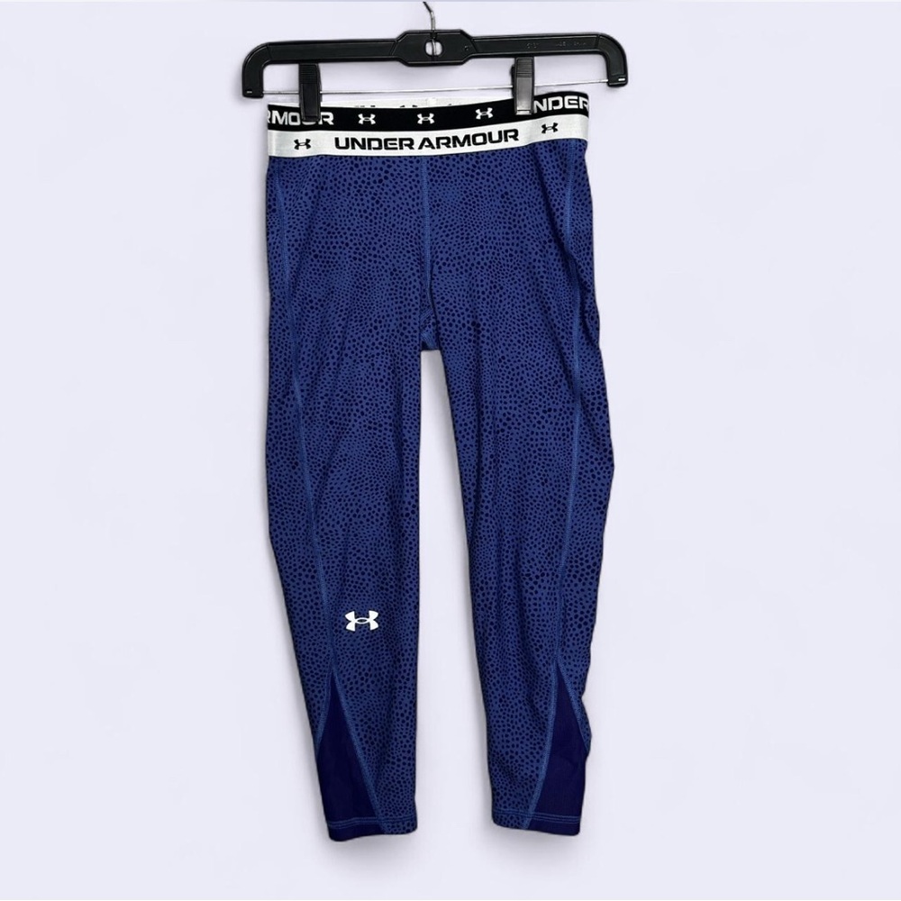 Under Armour Girls Navy Blue Speckled Compression Ankle Crop Leggings Youth Med
